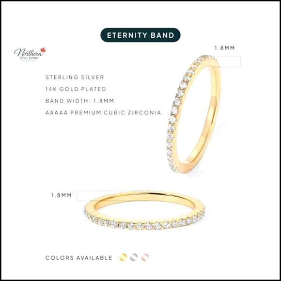 14K Gold Plated Sterling Silver Stackable Eternity Band Ring Women's - Picture 3 of 7